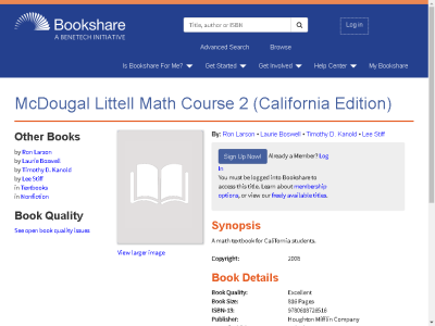 Thumbnail for McDougal Littell Math Course 2 (California Edition) resource