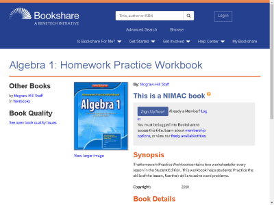 Thumbnail for Algebra 1: Homework Practice Workbook resource