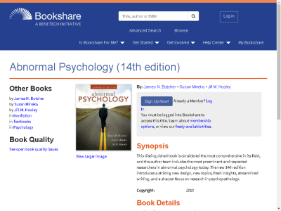 Thumbnail for Abnormal Psychology (14th edition) resource