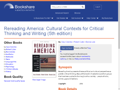 Thumbnail for Rereading America: Cultural Contexts for Critical Thinking and Writing (5th edition) resource