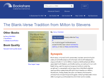 Thumbnail for The Blank-Verse Tradition from Milton to Stevens resource