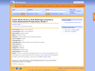 Thumbnail for Texas Write Source, Holt McDougal Literature, Texas Assessment Preparation, Grade 7 resource