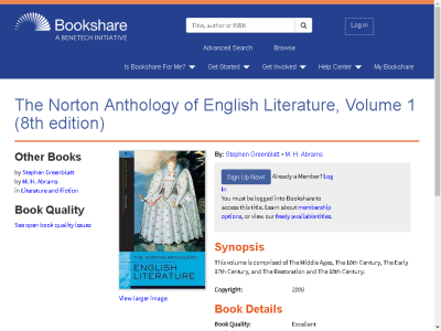 Thumbnail for The Norton Anthology of English Literature, Volume 1 (8th edition) resource