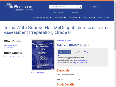 Thumbnail for Texas Write Source, Holt McDougal Literature, Texas Assessment Preparation, Grade 6 resource