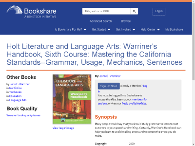 Thumbnail for Holt Literature and Language Arts: Warriner's Handbook, Sixth Course: Mastering the California Standards--Grammar, Usage, Mechanics, Sentences resource