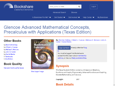 Thumbnail for Glencoe Advanced Mathematical Concepts, Precalculus with Applications (Texas Edition) resource