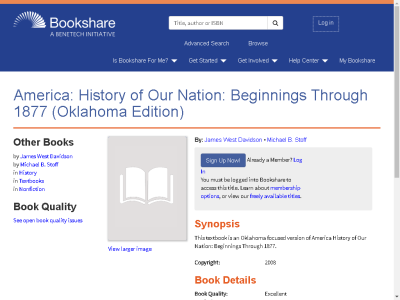 Thumbnail for America: History of Our Nation: Beginnings Through 1877 (Oklahoma Edition) resource