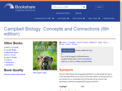 Thumbnail for Campbell Biology: Concepts and Connections (6th edition) resource
