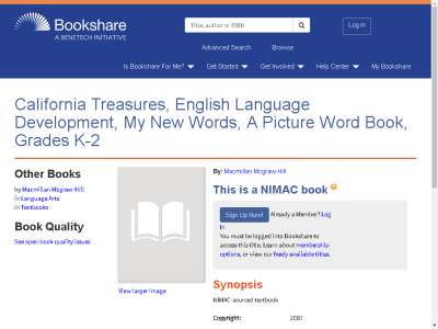 Thumbnail for California Treasures, English Language Development, My New Words, A Picture Word Book, Grades K-2 resource