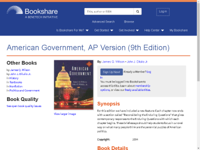 Thumbnail for American Government, AP Version (9th Edition) resource