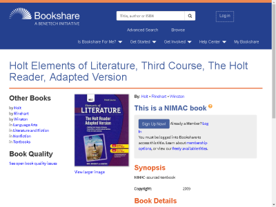 Thumbnail for Holt Elements of Literature, Third Course, The Holt Reader, Adapted Version resource