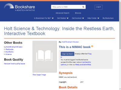 Thumbnail for Holt Science & Technology: Inside the Restless Earth, Interactive Textbook resource
