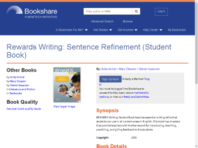 Thumbnail for Rewards Writing: Sentence Refinement (Student Book) resource