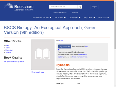 Thumbnail for BSCS Biology: An Ecological Approach, Green Version (9th edition) resource