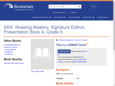Thumbnail for SRA: Reading Mastery, Signature Edition, Presentation Book A, Grade K resource