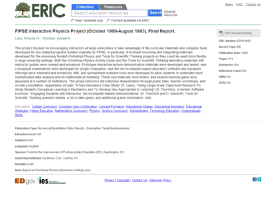 Thumbnail for FIPSE Interactive Physics Project (October 1989-August 1993). Final report resource