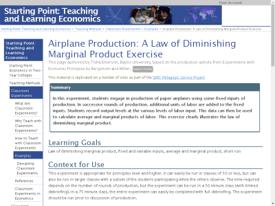 Thumbnail for Airplane Production: A Law of Diminishing Marginal Product Exercise resource