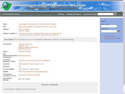 Thumbnail for A Laboratory Introduction to DNA Restriction Analysis resource
