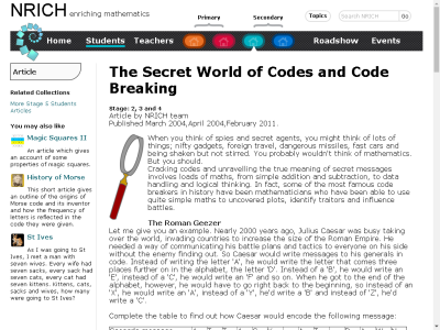 Thumbnail for The Secret World of Codes and Code Breaking resource