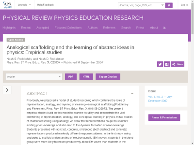 Thumbnail for Analogical scaffolding and the learning of abstract ideas in physics: Empirical studies resource