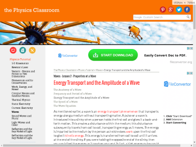Thumbnail for The Physics Classroom: Energy Transport and the Amplitude of a Wave resource