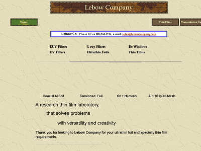 Thumbnail for Lebow Company - A commercial source for specialty filters, thin films, and ultrathin foils resource