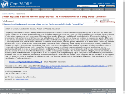 Thumbnail for Gender disparities in second-semester college physics: The incremental effects of a 