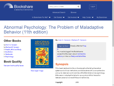 Thumbnail for Abnormal Psychology: The Problem of Maladaptive Behavior (11th edition) resource
