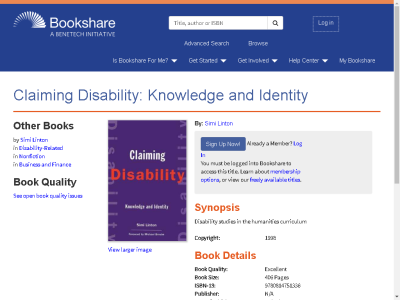 Thumbnail for Claiming Disability: Knowledge and Identity resource