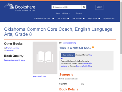 Thumbnail for Oklahoma Common Core Coach, English Language Arts, Grade 8 resource