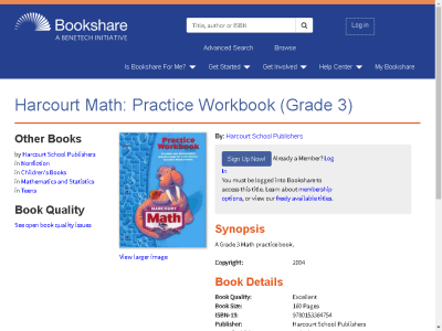 Thumbnail for Harcourt Math: Practice Workbook (Grade 3) resource