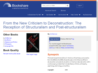 Thumbnail for From the New Criticism to Deconstruction: The Reception of Structuralism and Post-structuralism resource