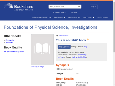 Thumbnail for Foundations of Physical Science, Investigations resource