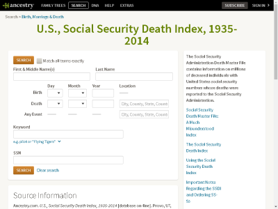 Thumbnail for Social Security Death Index (SSDI) resource