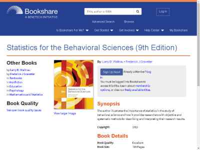 Thumbnail for Statistics for the Behavioral Sciences (9th Edition) resource