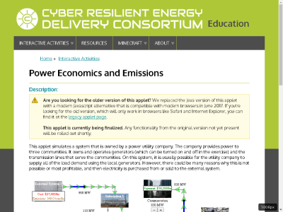 Thumbnail for TCIPG Applet: Power Economics and Emissions resource