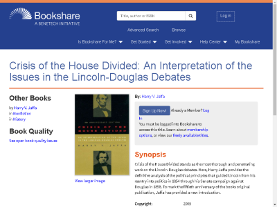 Thumbnail for Crisis of the House Divided: An Interpretation of the Issues in the Lincoln-Douglas Debates resource