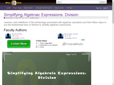 Thumbnail for Simplifying Algebraic Expressions: Division resource