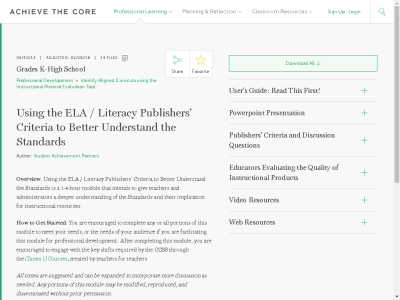 Thumbnail for Achievethecore.org :: Professional Development: Using the ELA / Literacy Publishers’ Criteria to Better Understand the Standards resource