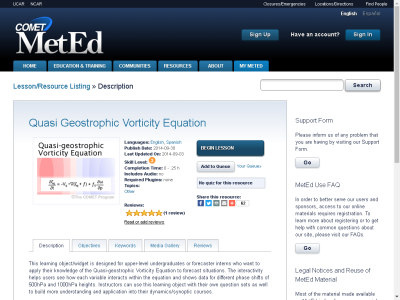 Thumbnail for Quasi Geostrophic Vorticity Equation resource