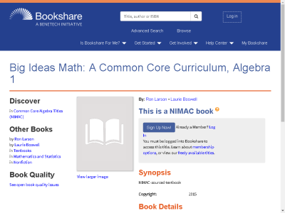 Thumbnail for Big Ideas Math: A Common Core Curriculum, Algebra 1 resource