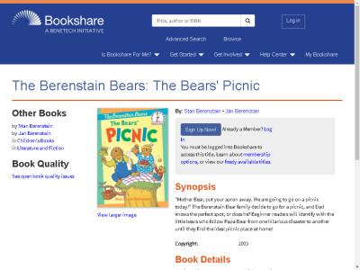 Thumbnail for The Berenstain Bears: The Bears' Picnic resource