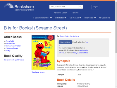 Thumbnail for B is for Books! (Sesame Street) resource