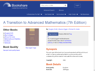 Thumbnail for A Transition to Advanced Mathematics (7th Edition) resource