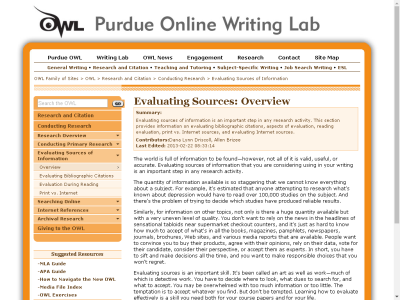Thumbnail for Purdue OWL: Evaluating Sources resource
