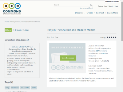 Thumbnail for Irony in The Crucible and Modern Memes resource