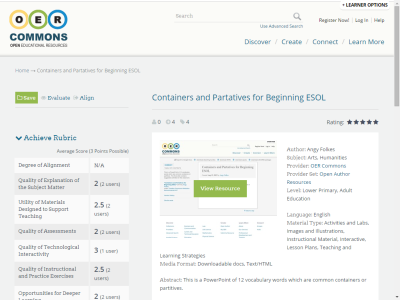 Thumbnail for Containers and Partatives for Beginning ESOL resource