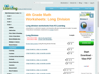 Thumbnail for Grade 4 long division worksheets resource