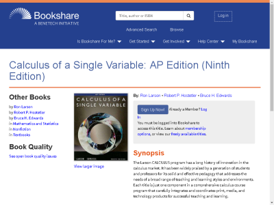 Thumbnail for Calculus of a Single Variable: AP Edition (Ninth Edition) resource