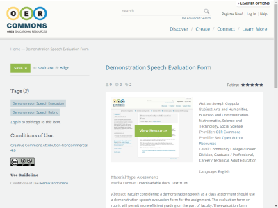 Thumbnail for Demonstration Speech Evaluation Form resource